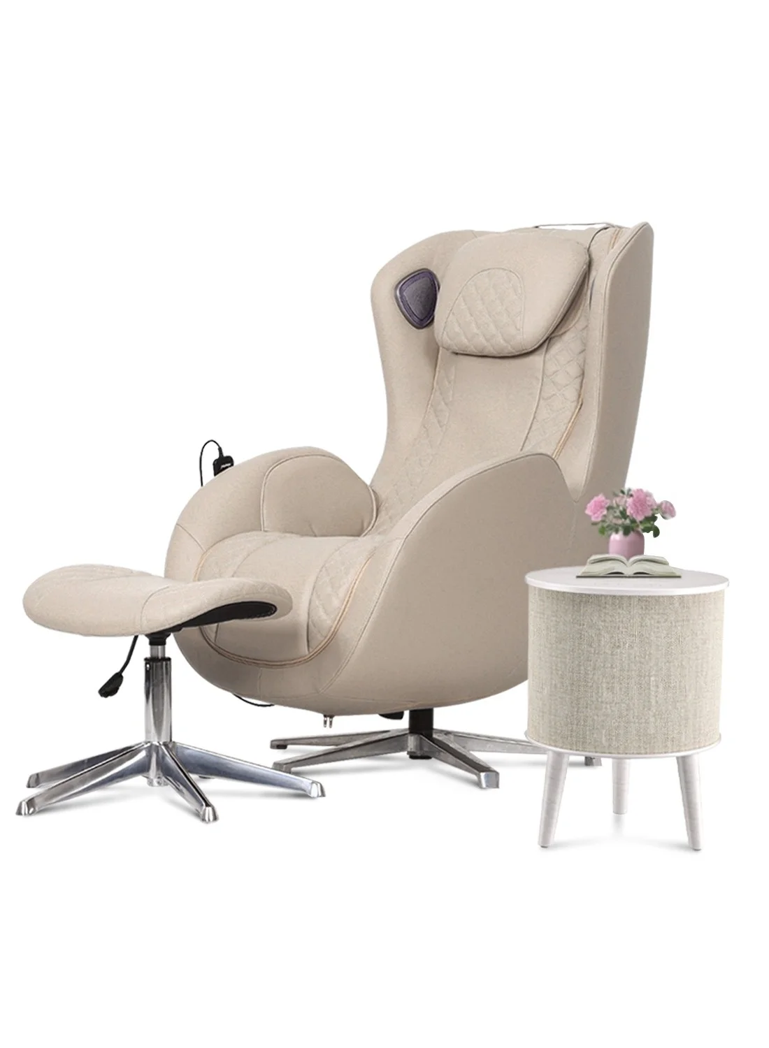Premium 3D Rocking Recline Massage Chair with Ottoman and 4-in-1 Speaker Table Combo (Grey, 160 cm) 8l0cj