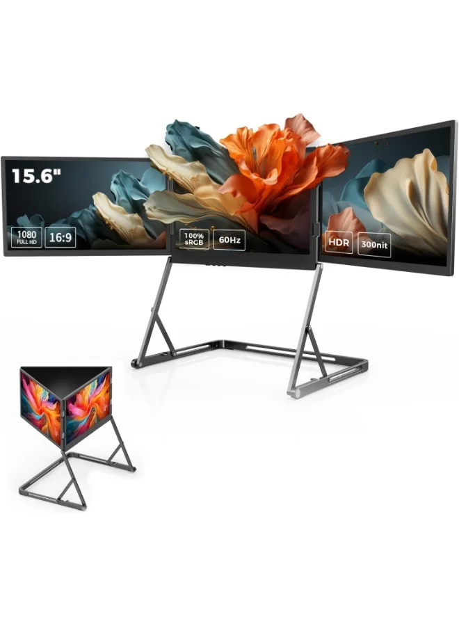 V2COM Triple Laptop Monitor Extender 15.6-inch FHD 1080P IPS Portable Screen HDR Display with 180-degree Rotation for Windows and macOS (15.6-inch) hfjwd