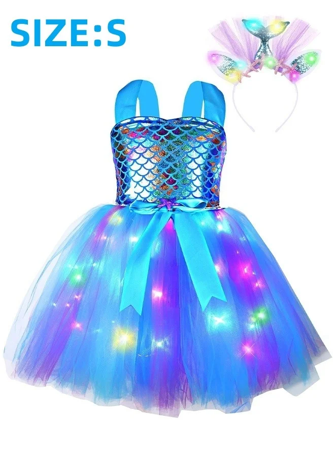 MIXDE Mermaid Princess Tutu Costume with Glowing LED Headband (Multicolor, Size S) yo5qz