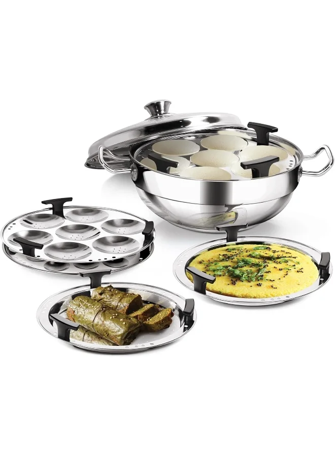 Milton Stainless Steel Multipurpose Multi Pot Kadhai Set with Lid (26cm, 6-Piece Plate Set) Induction & Gas Compatible 4u5cx