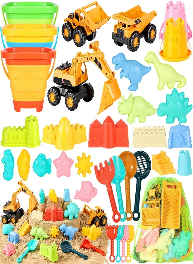 HUITEM Beach Sand Toy Set 35PCS with Collapsible Buckets and Dinosaur Molds for Kids (35 Pieces) 63fi6