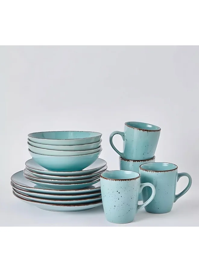 Feelings Premium Stoneware Dinner Set 16-Piece Collection Modern Light Blue Finish (4 Dinner Plates 4 Side Plates 4 Bowls 4 Mugs) zh9wp