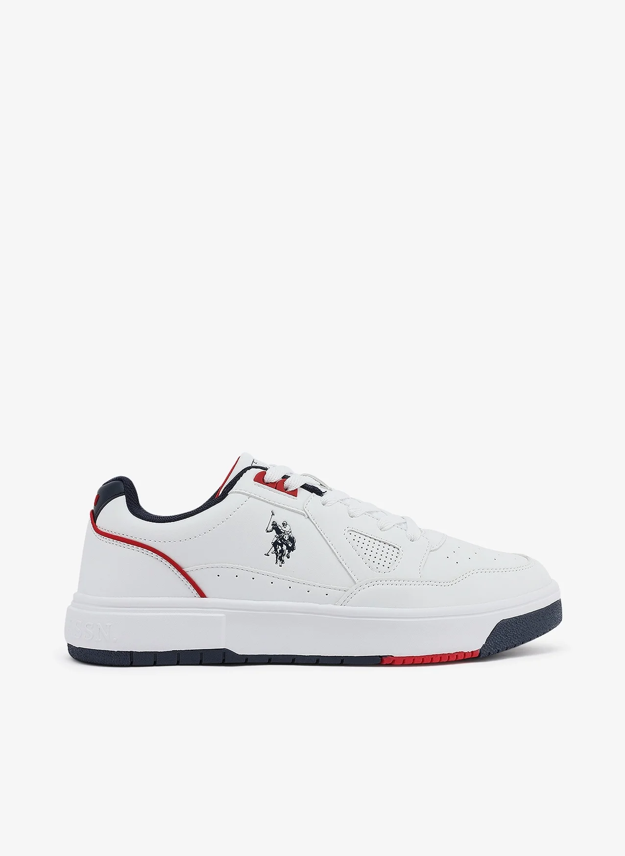 U.S. Polo Assn. Men's White Sneakers Lightweight Casual Shoes with Red and Navy Accents (White, 42 EU) chvck