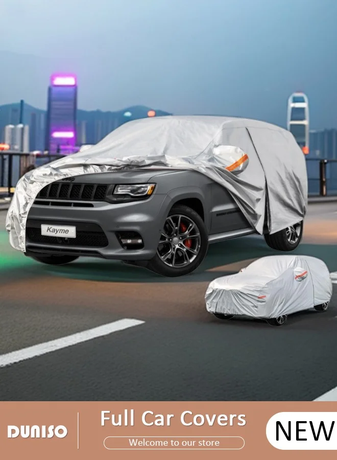 DUNISO SUV Full Car Cover Waterproof UV Protection with Reflective Strips (Universal Fit, Silver) c34px
