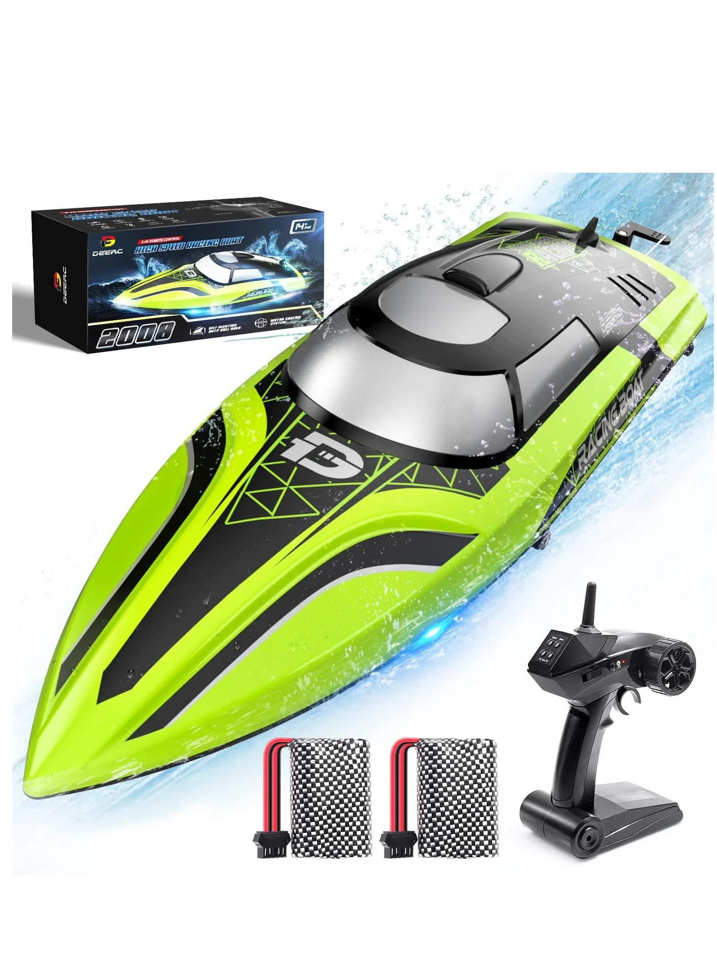 Remote Control Racing Boat with LED Lights and Self-Righting Feature (High-Speed Watercraft for Pools and Lakes, 2-Battery Pack) 27up4