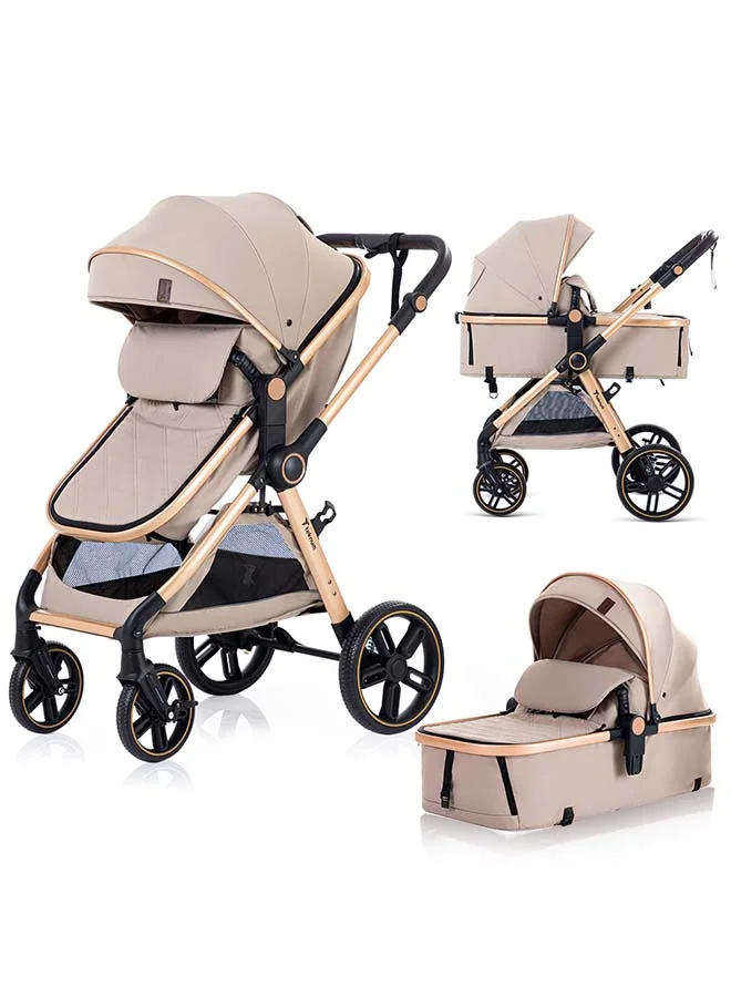 TEKNUM 3-in-1 Travel Stroller System Premium Foldable Pushchair for Toddlers (Beige, 18 kg Capacity) 064cp