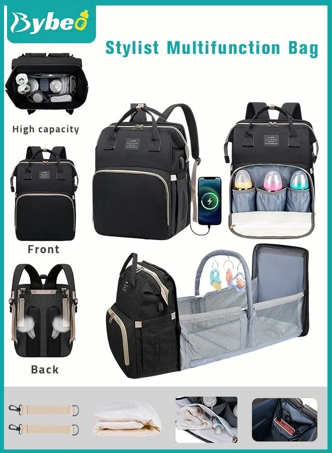 Bybeo Baby Diaper Bag Backpack with Changing Station and Toy Bar (Large Capacity, USB Port, Grey) xmr1m