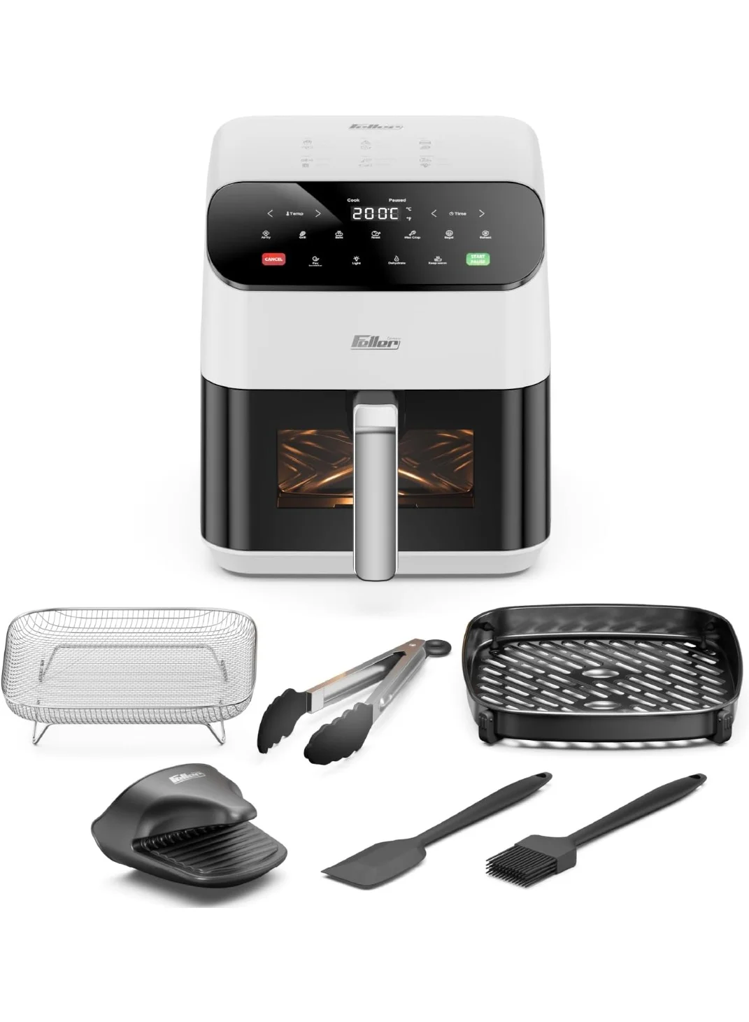Feller Germany Air Fryer Premium 1600W Digital Kitchen Appliance with Non-Stick Ceramic Coating (White, 5.5L) pq9ty
