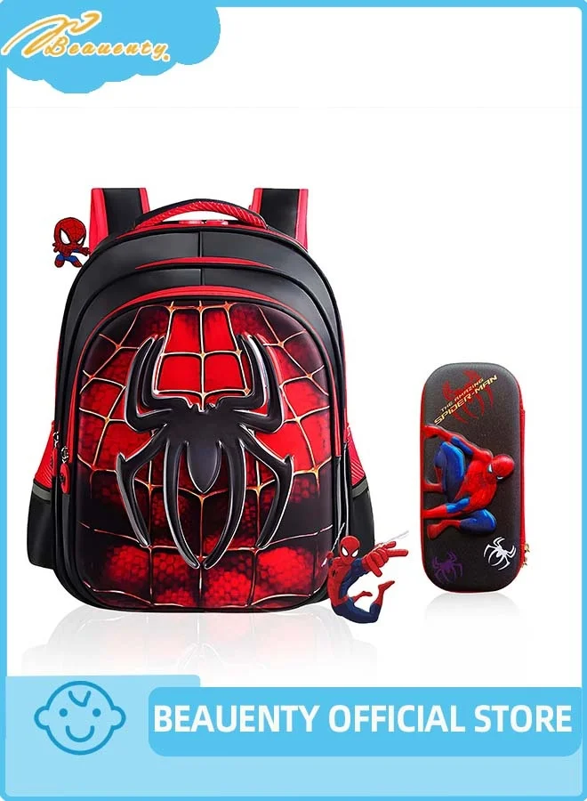 Beauenty 3D Superhero School Backpack for Boys and Girls, Waterproof Large Capacity Kids School Bag with Stationery Box (42cm x 30cm x 15cm) dqt1j