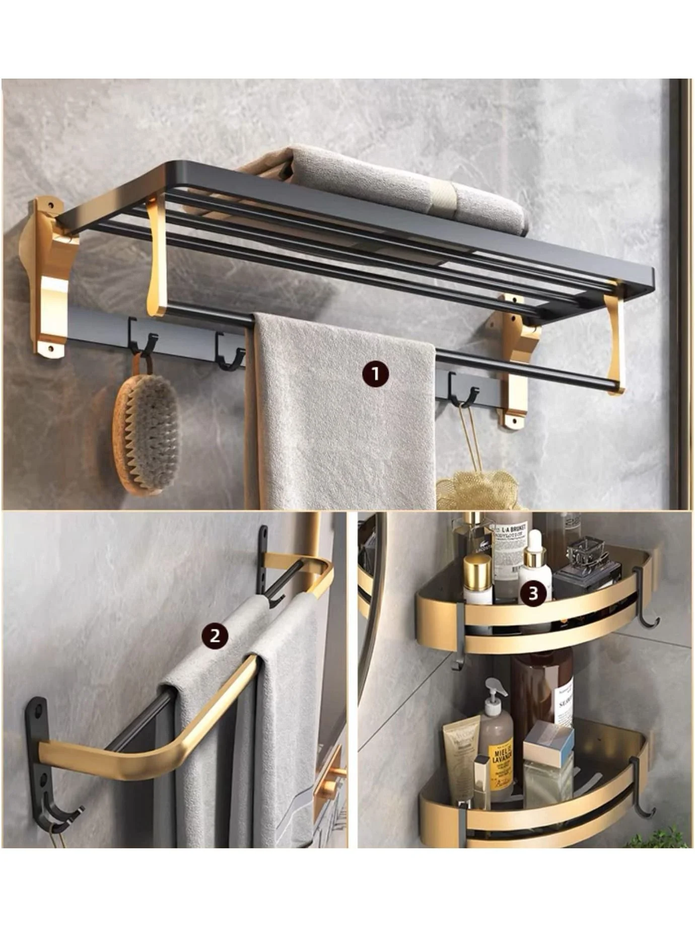 GT-Wheel Bathroom Hardware Set Towel Rack and Wall Hook Organizer (3-Piece Set) 27ucq