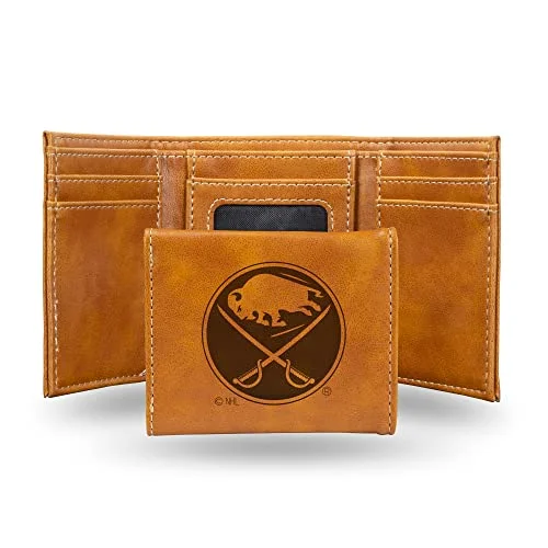 Buffalo Sabres NHL Hockey Trifold Wallet Premium Laser Engraved Faux Leather (Brown, One Size) 7hyiz