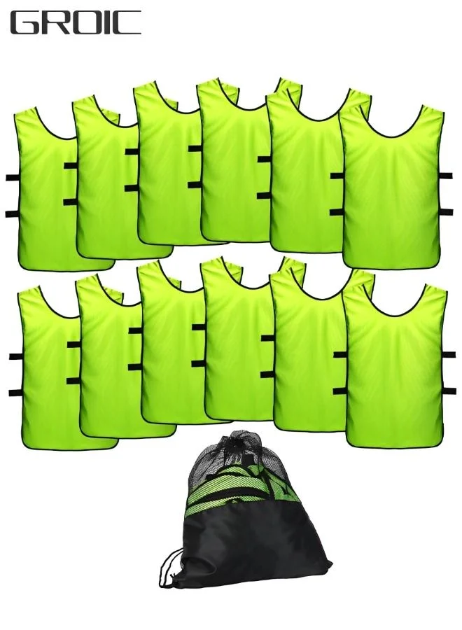 GROIC Scrimmage Training Vest Set, Breathable Polyester Sports Pinnies for Soccer and Basketball (12 Pack, Adult and Youth) oakln