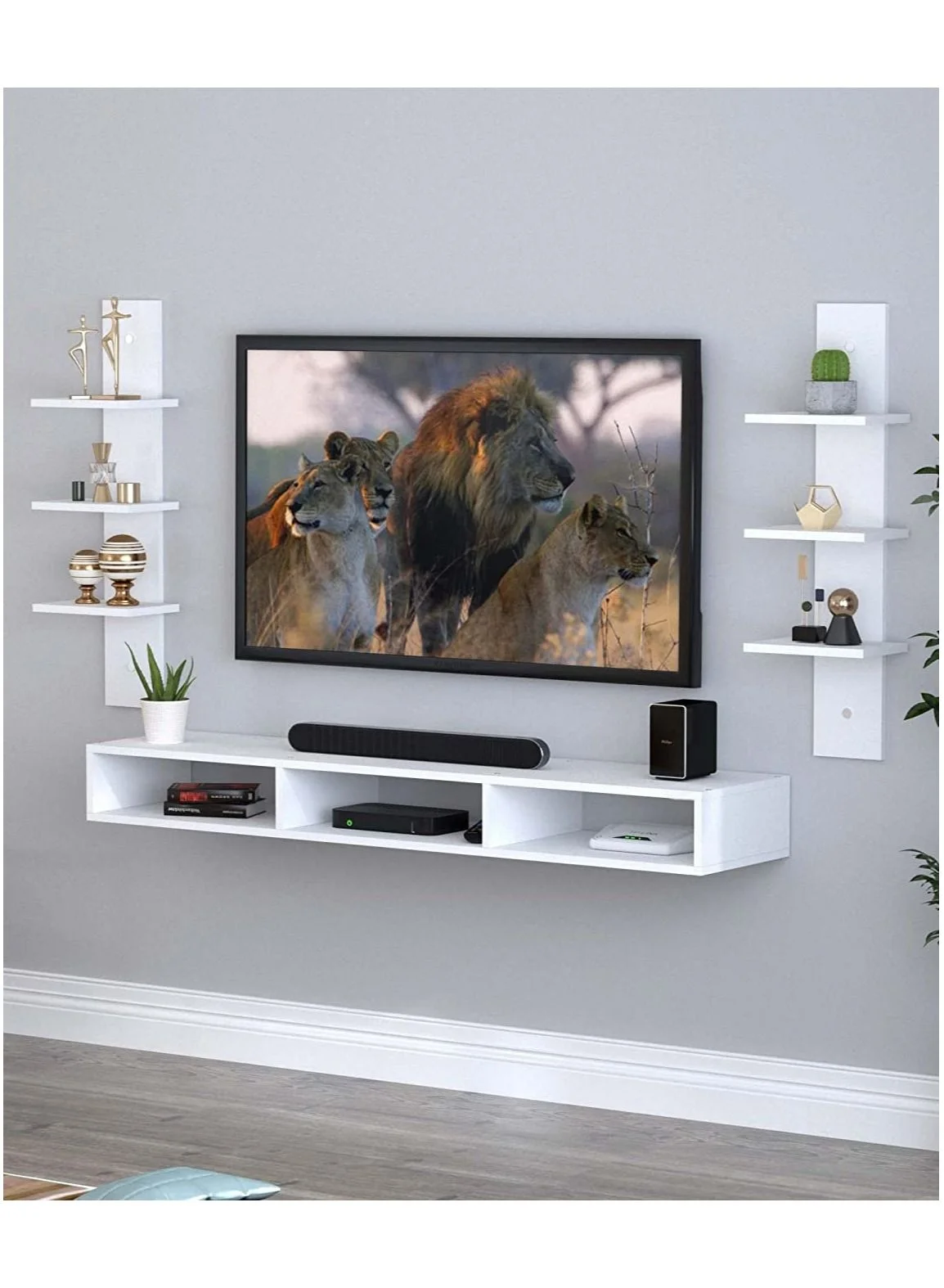 MODERN HOME Wall Mounted TV Unit with Storage Cabinet and Floating Shelf (White, 120 cm) typde