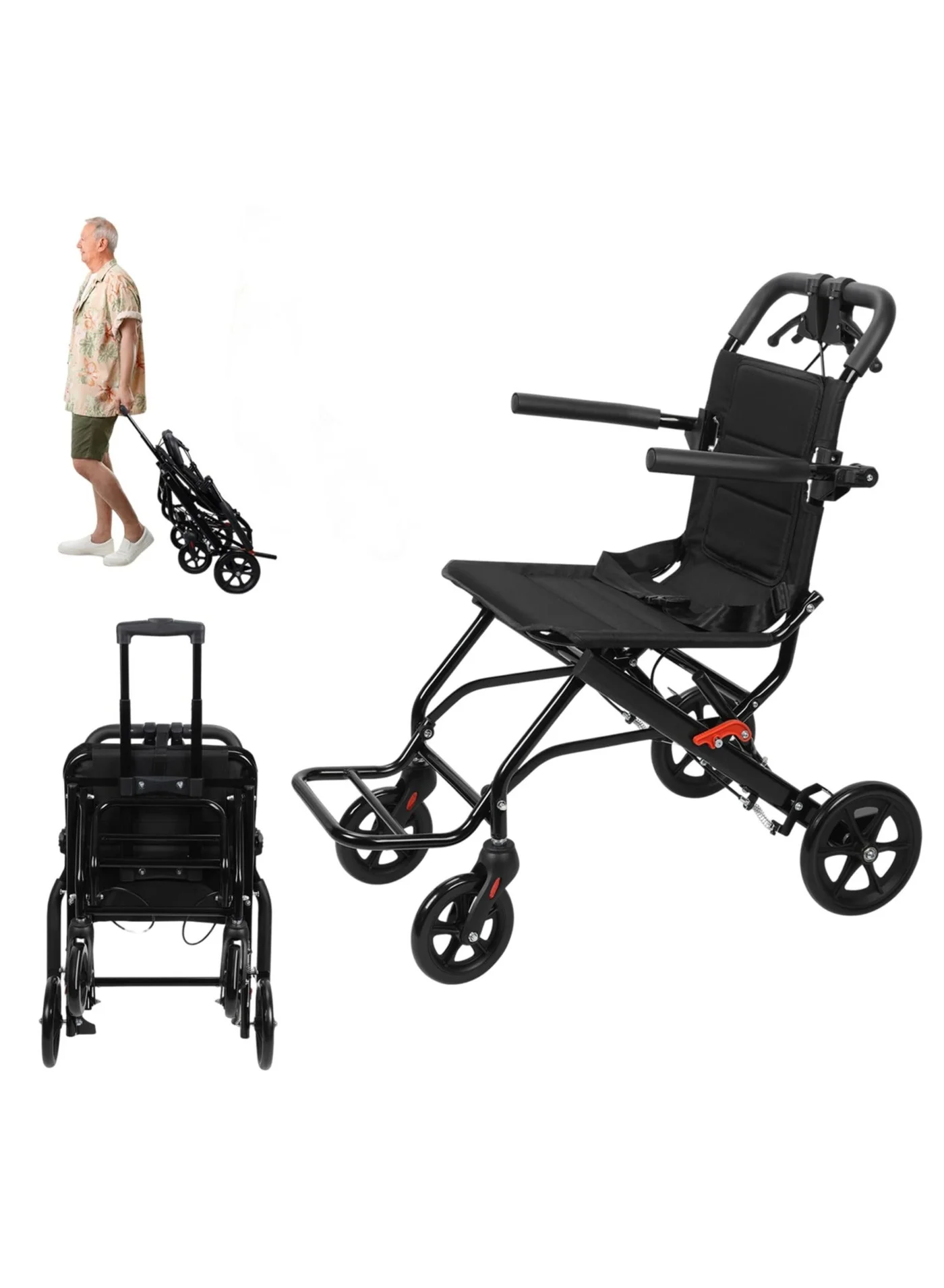 WALALLA Lightweight Folding Wheelchair Premium Aluminum Transport Chair with Adjustable Foot Rests and PU Wheels for Seniors and Adults x5xo5