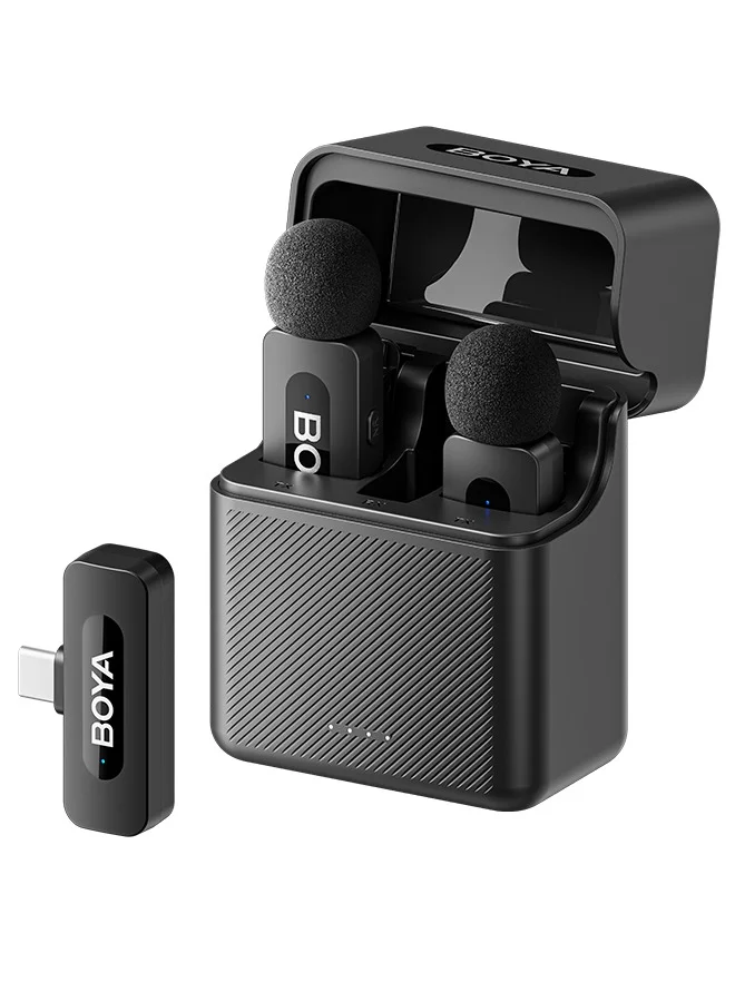 Wireless Lavalier Microphone System with Charging Case, Noise-Cancelling Audio Transmitter for Smartphones and Cameras (Black, 100M Range) 4qbvc