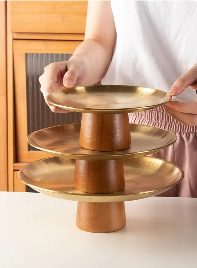 HOOPZOZA Stainless Steel Dessert Serving Tray Set (3-Piece Set, Premium Wood Base) for Birthday Party and Home Decor nifcx