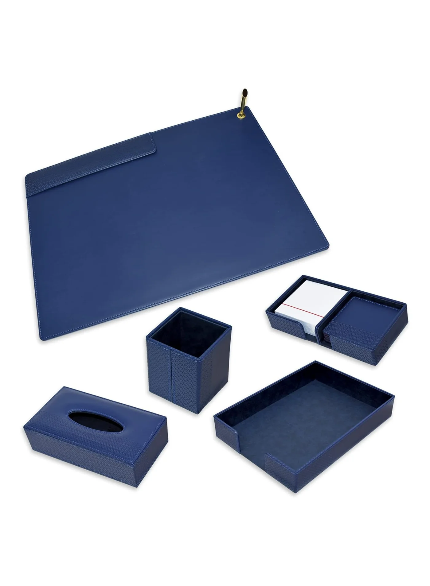 FIS Executive Desk Organizer Set (5-Piece, Italian PU Leather, Blue) Premium Office Stationery Kit 9rtnx