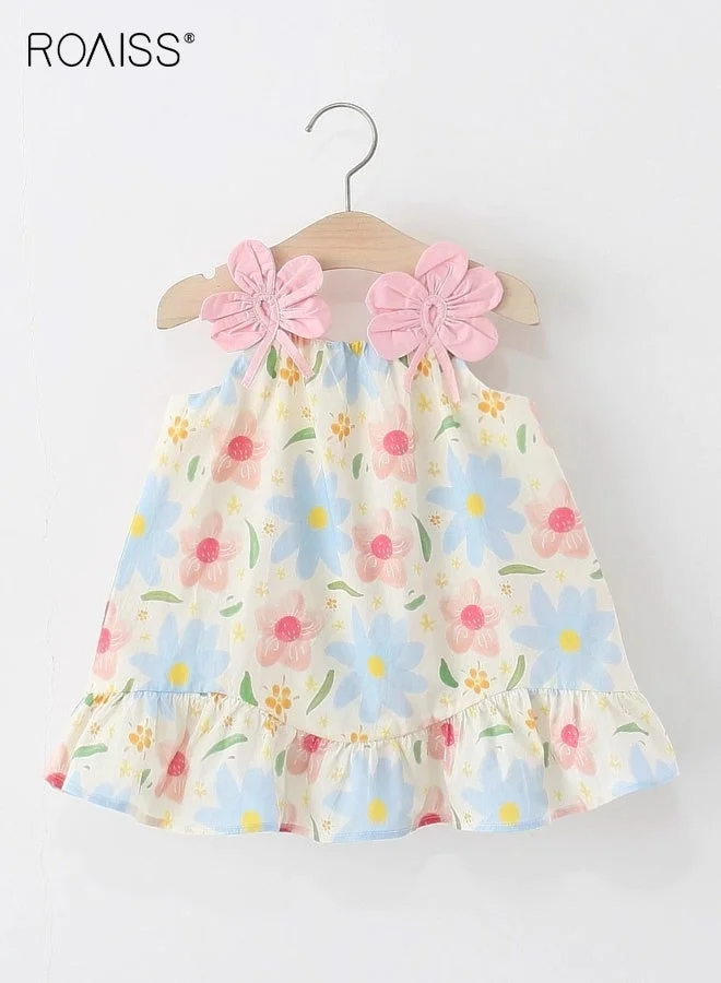 Roaiss Girls Floral Camisole Dress Ruffled Strappy Frock for Daily Wear and Parties (Floral, 120cm) f6tvz