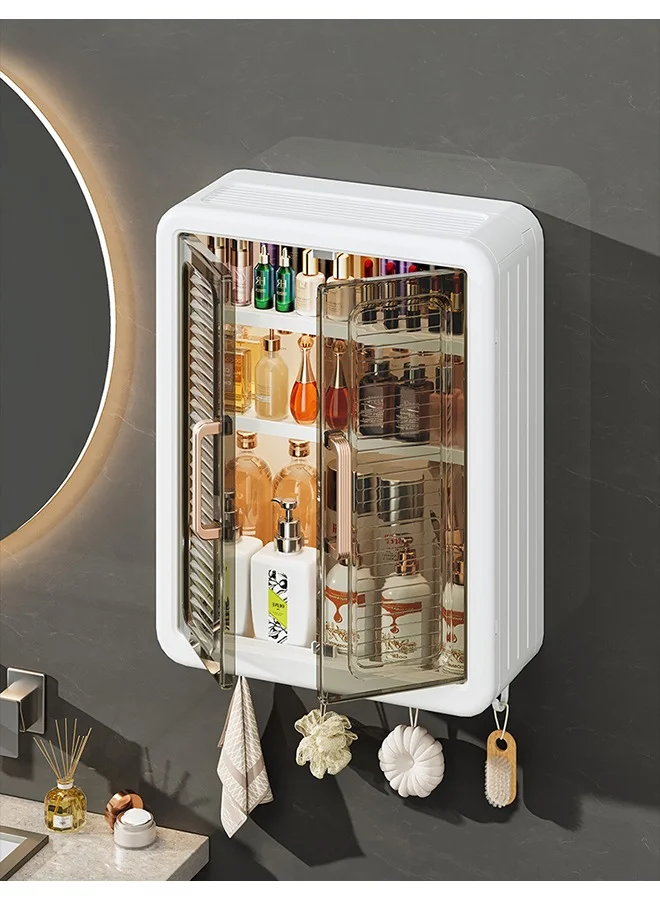 XiuWoo Wall-Mounted Bathroom Storage Shelf with Hooks (Large Capacity, Dust-Proof, 30 cm) nunim