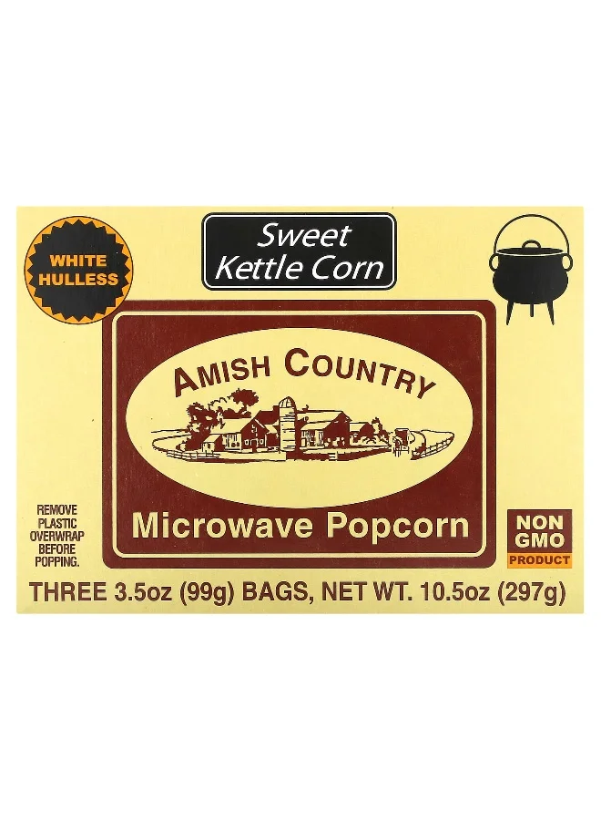 Amish Country Microwave Popcorn Sweet Kettle Corn Premium Non-GMO Snack (3 Bags, 297 g) ivxny