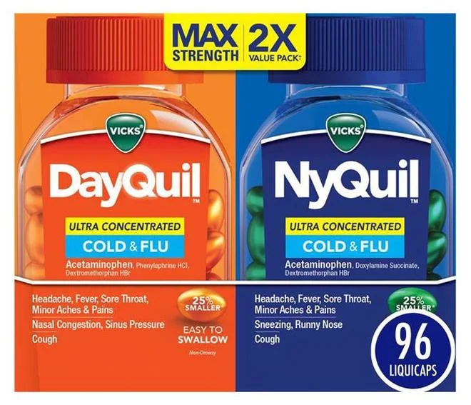 Premium Cold and Flu Multi-Symptom Relief Liquicaps, Daytime and Nighttime Formula for Adults (96 Count) r6cek