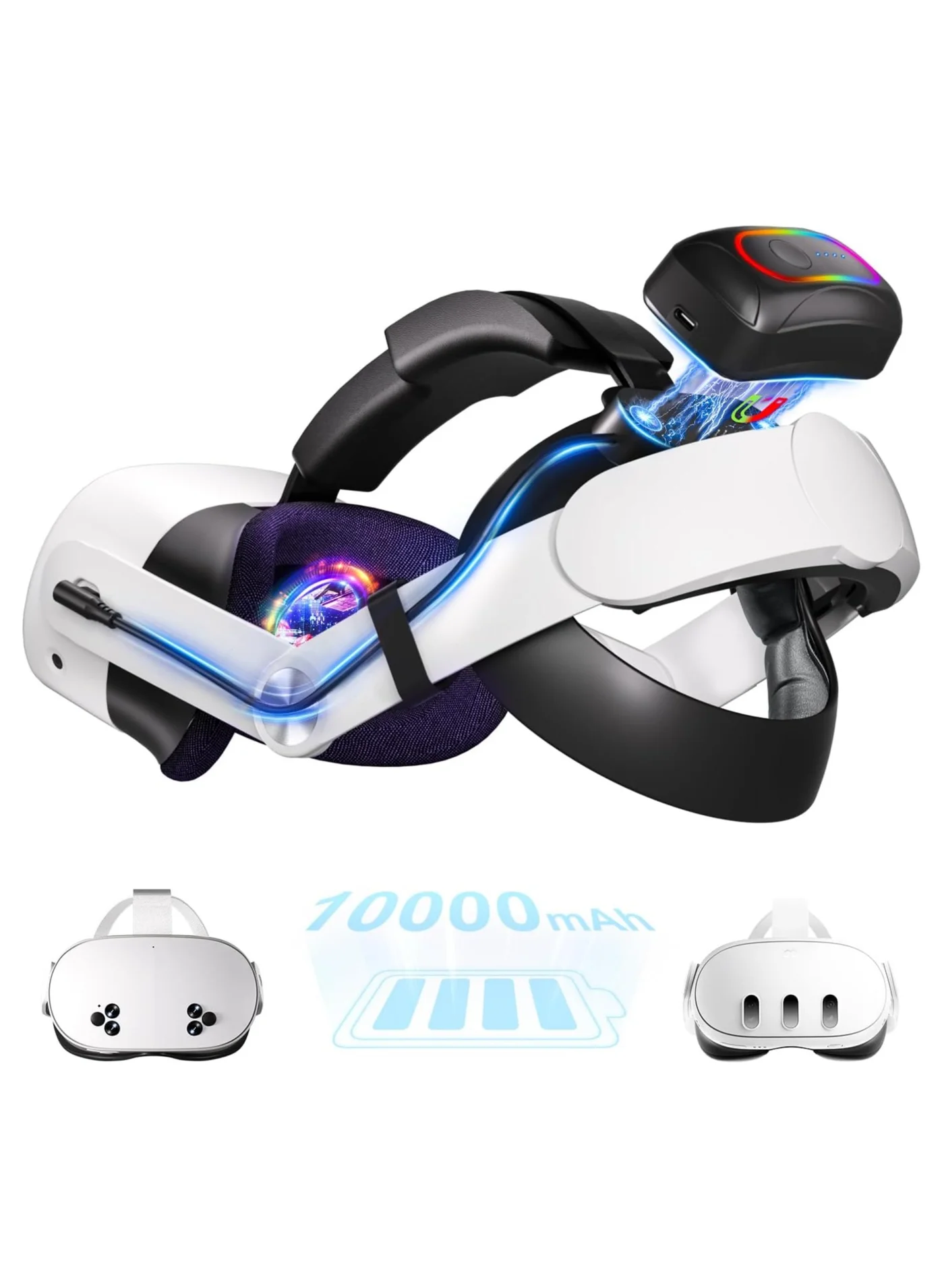 XICEN Battery Head Strap for VR Headset with RGB Lighting and Magnetic Power Pack (10000mAh, Adjustable) t3cc0