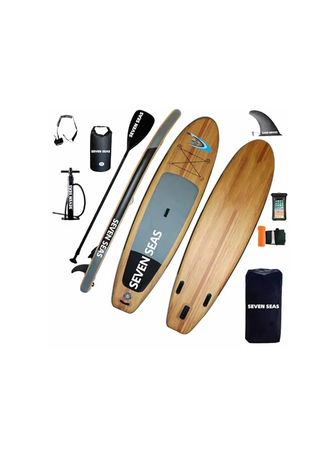 Sevenseas Wooden Stand Up Paddle Board Premium Inflatable SUP for Water Sports (384 cm x 81 cm x 15 cm) q3n90