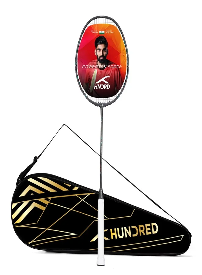 HUNDRED Force Badminton Racket Professional Lightweight Carbon Fiber (Dark Grey, Strung) 212vj