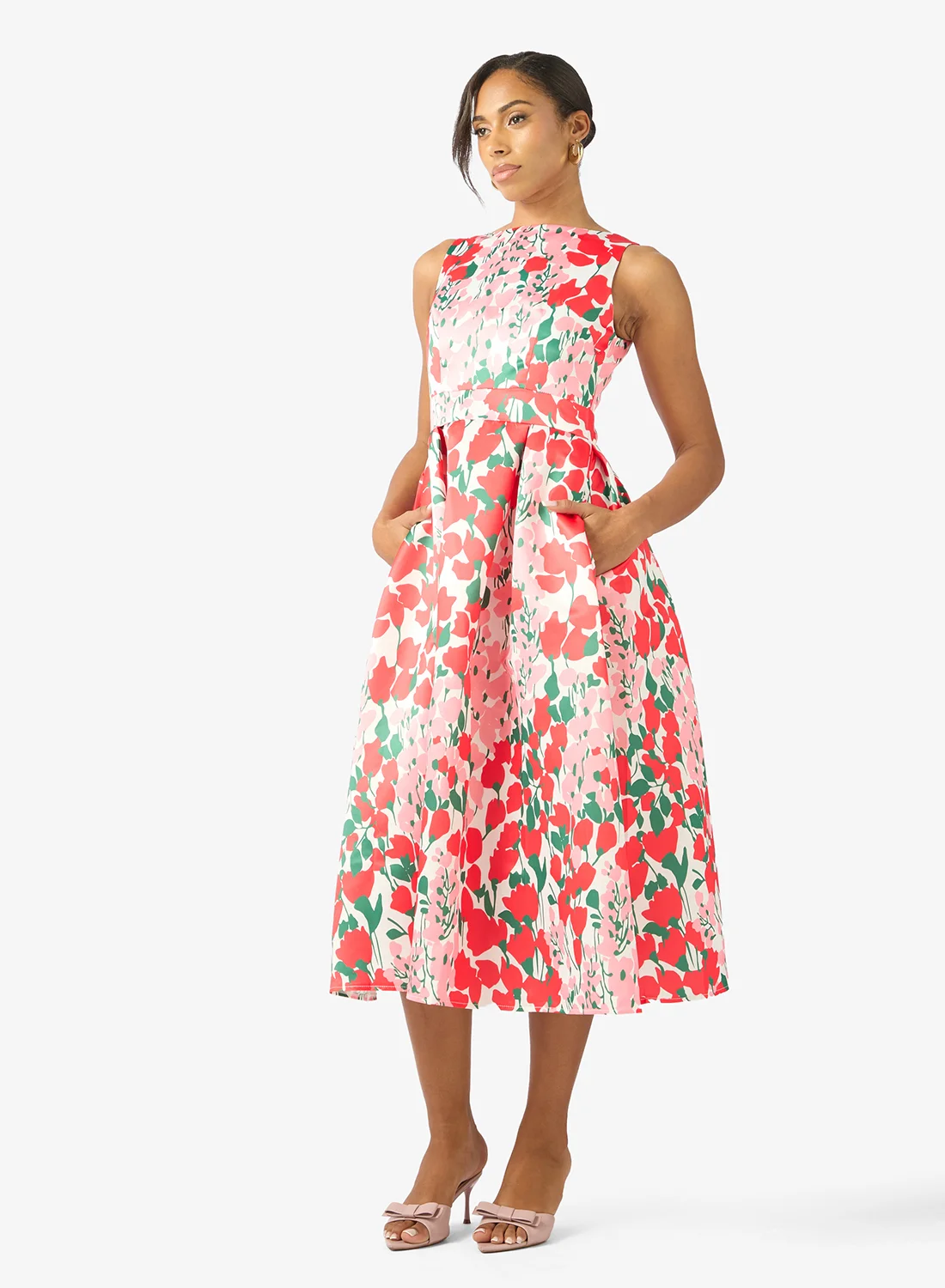 ELLA Floral Print Dress Elegant Casual Summer Midi Dress for Women (Medium) j9zd9