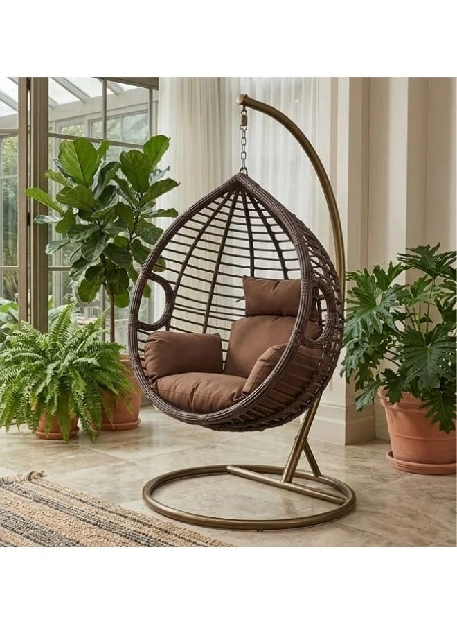 SUNLIT HOME Outdoor Hanging Egg Chair with Stand (Brown, 195 cm Height) - Premium Steel Frame Swing Chair for Patio, Garden, and Balcony j3fgk