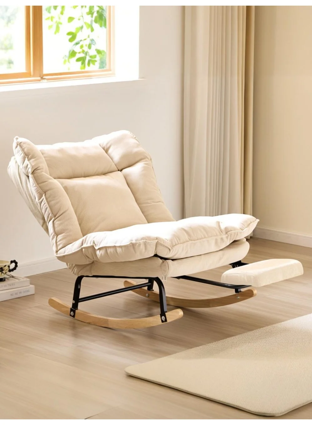 WALALLA Rocking Accent Chair with Adjustable Backrest, Ergonomic Upholstered Leisure Chair with Metal Frame for Living Room and Bedroom inrht