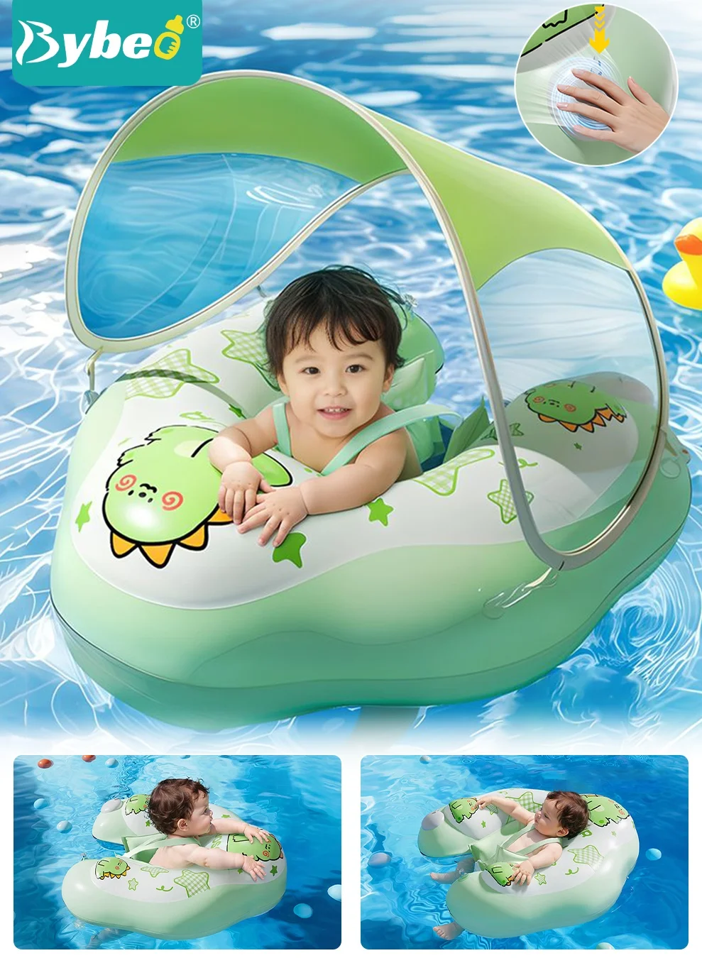 Bybeo Baby Swimming Ring with Detachable Sunshade and Safety Belts (Blue, 6-36 Months) vrqlz