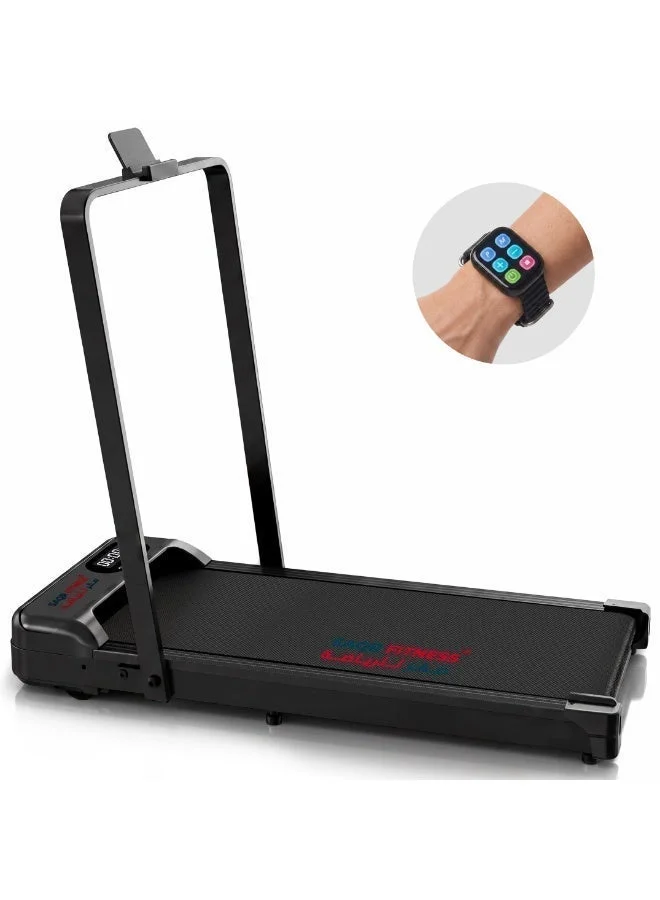 Premium Walking Pad Treadmill with Handlebar, 1-10 km/h Speed, Shock-Absorption Running Surface, LED Display, Phone & Tablet Holder for Home & Office (90 kg Capacity) d01cc