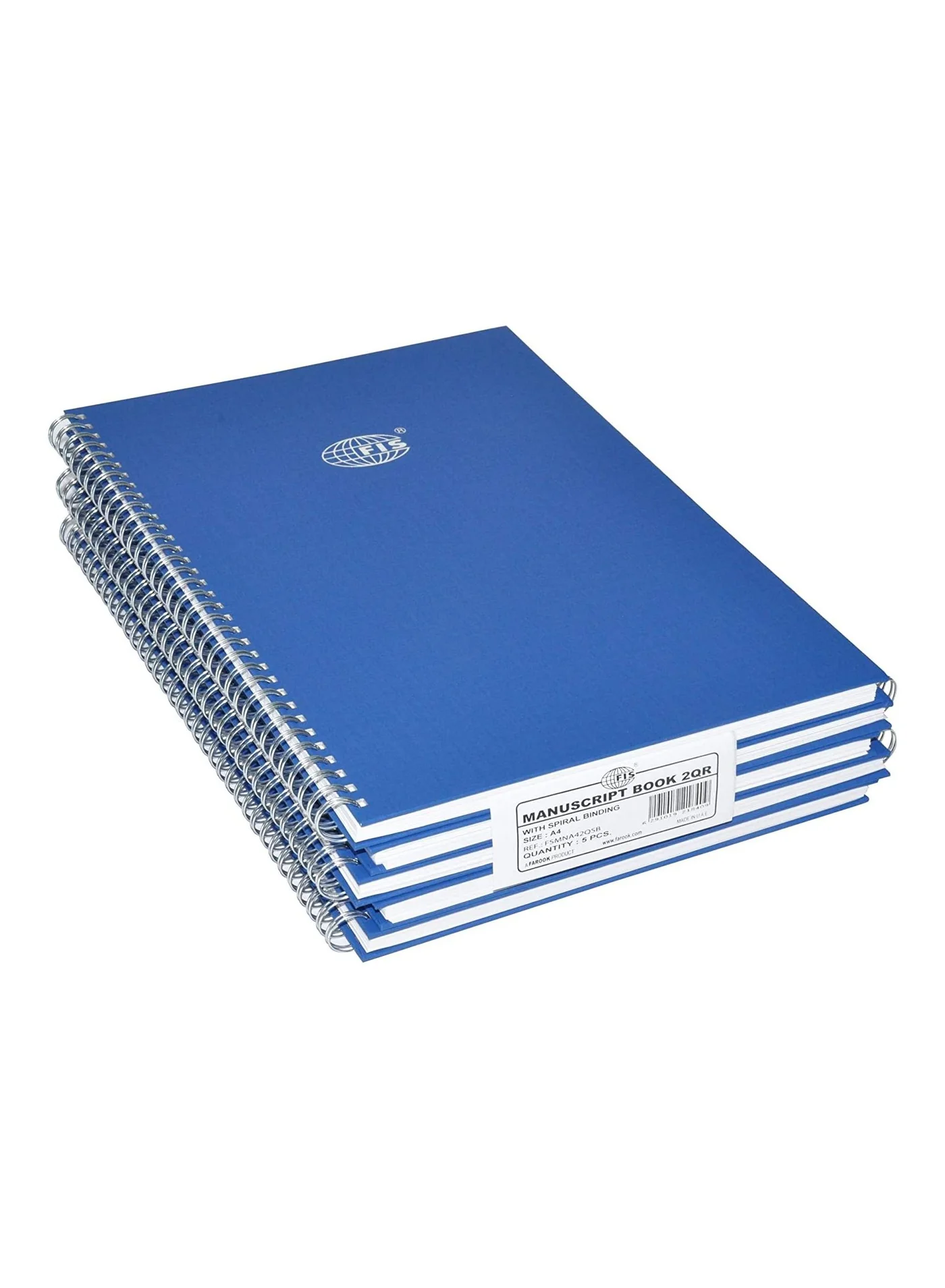 FIS A4 Manuscript Notebooks Single Ruled Spiral Bound Professional Writing Stationery (Pack of 5, 96 Sheets Each, 210 x 297 mm) e5ibv