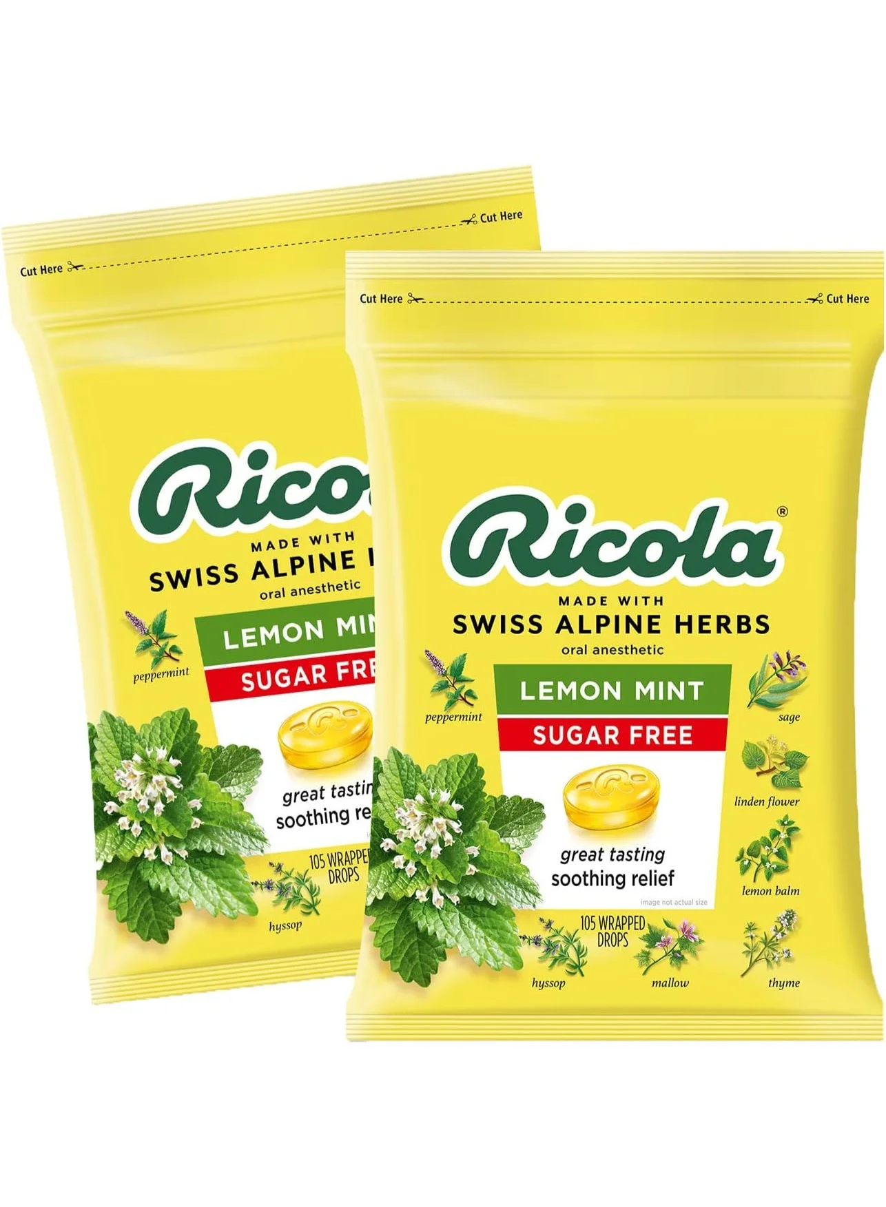 Herbal Throat Drops Lemon Mint Flavor Sugar-Free Refreshing Lozenges (210 Drops) tisji