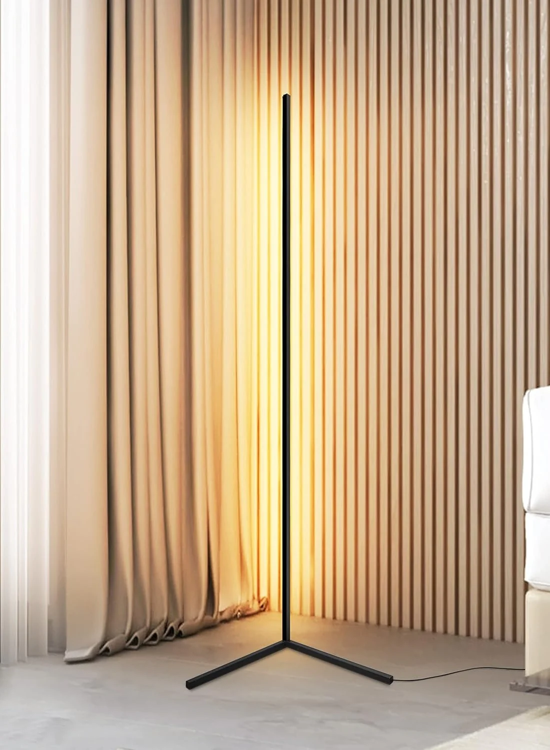 MODI Modern LED Floor Lamp 20W Minimalist Standing Corner Light for Living Room and Bedroom (Black, Warm White) dnvck
