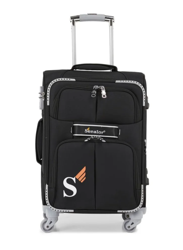 SENATOR Soft Shell Luggage Trolley Expandable Suitcase Ultra Lightweight with 4 Spinner Wheels (Black, 65 cm) n9exl