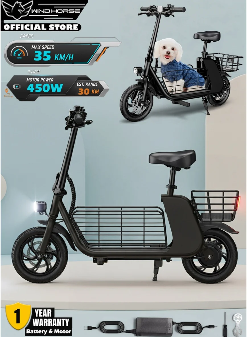 Wind Horse C2 Cargo Electric Scooter (450W Motor, 35km/h Speed, 12-Inch Tires, Aluminum Alloy Frame) for Urban Commuting and Delivery efq81