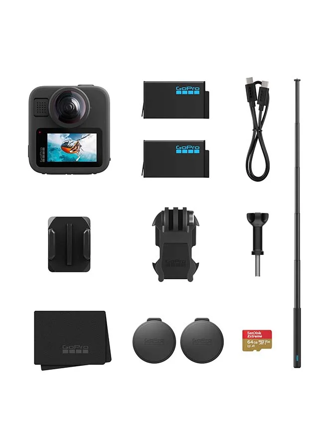 Premium 360 Panoramic Action Camera Bundle with 8K Video and 29MP Photo Capability (Includes Extension Pole, Extra Battery, 64GB SD Card) va33l