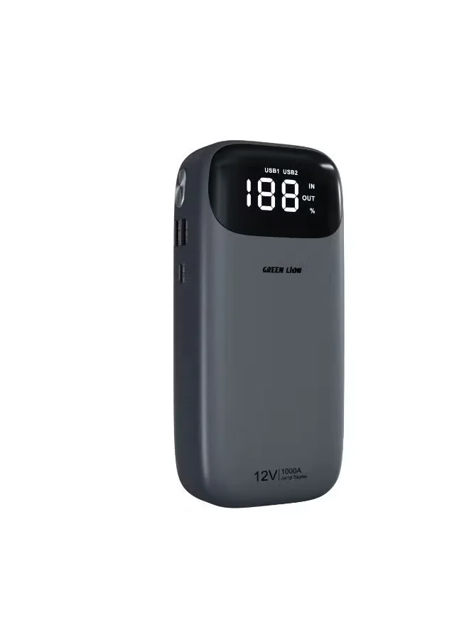 GreenLion Portable Car Battery Jump Starter and Power Bank (10000mAh, 37W, Digital Display, Grey) f3app