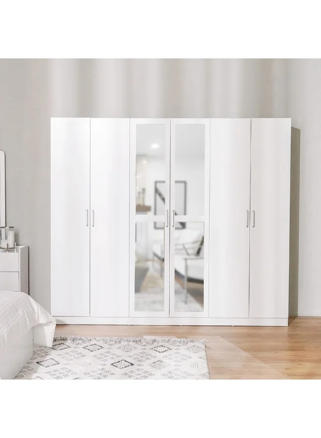 Danube Home Supreme 6-Door Wardrobe with Mirror (White, 240 cm x 200 cm x 60 cm) 26p08