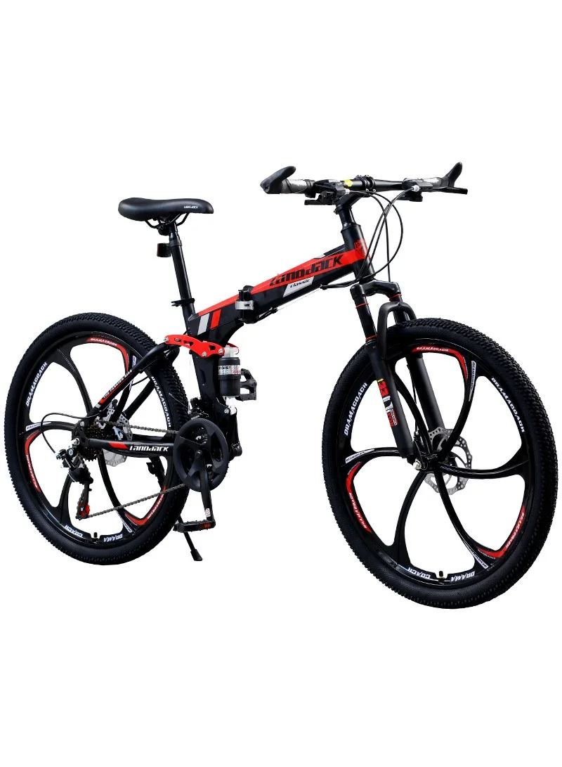 ETG Folding Mountain Bike 24-Speed Dual Suspension Bicycle (26 Inch, Red) for Men Outdoor and Urban Cycling rh8gi