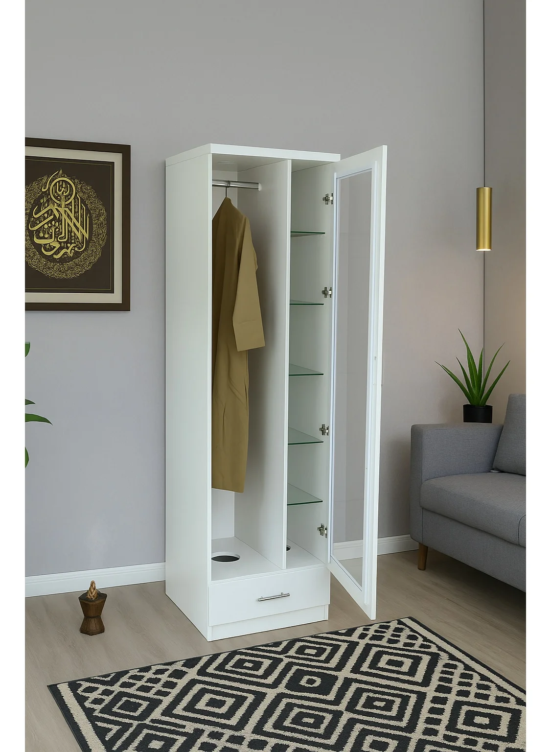 AFT Modern Bakhoor Wardrobe with LED Lighting and Fragrance Ventilation System (White, S) amac5