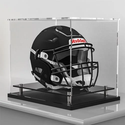WANLIAN Football Helmet Display Case (Full Size, Black Base) Premium Acrylic Dustproof Sports Collectibles Storage Showcase j0dbr