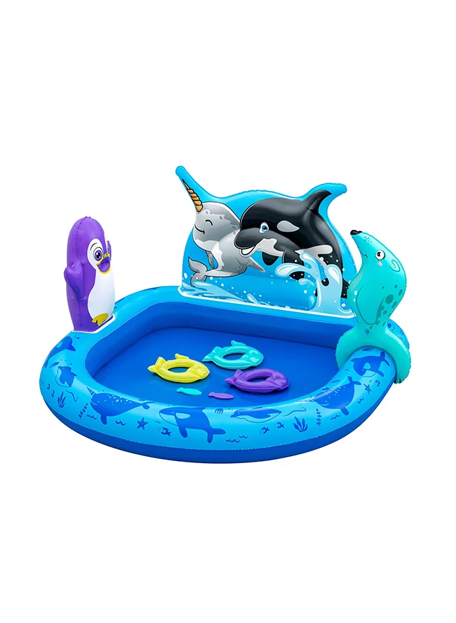 Polar Pals Inflatable Kids Play Center with Splash Pool and Whale Sprayer (134x131x73cm) 8p1qk