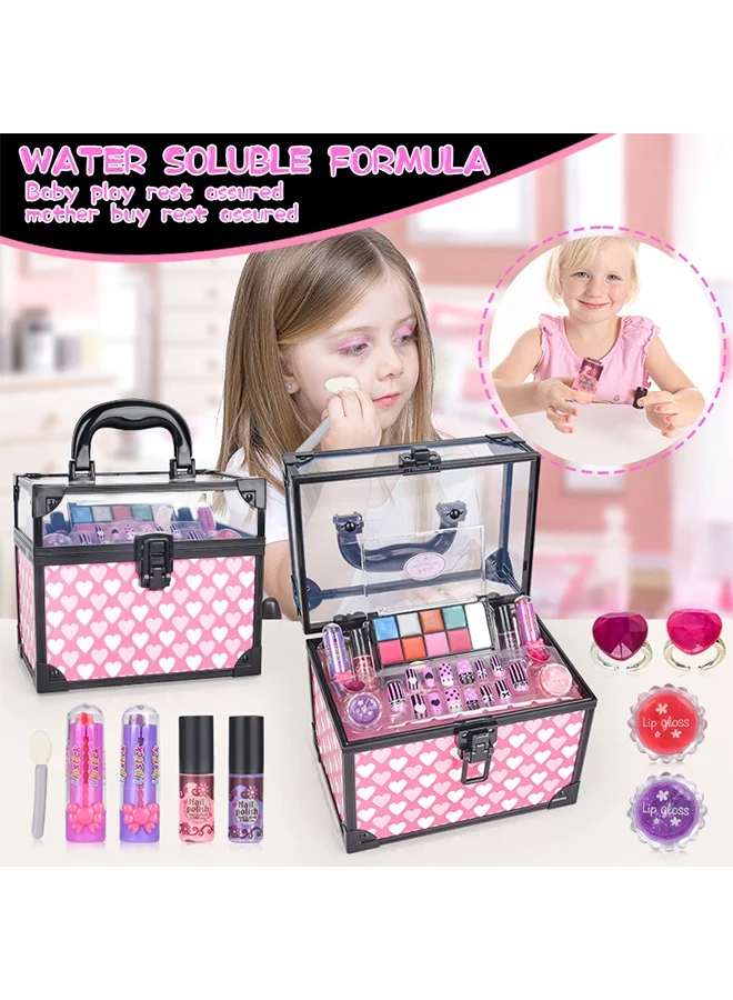 Beauenty Kids Makeup Kit Washable Cosmetic Set with Portable Vanity Case for Girls (Multi-Color, 1 Set) g3goj