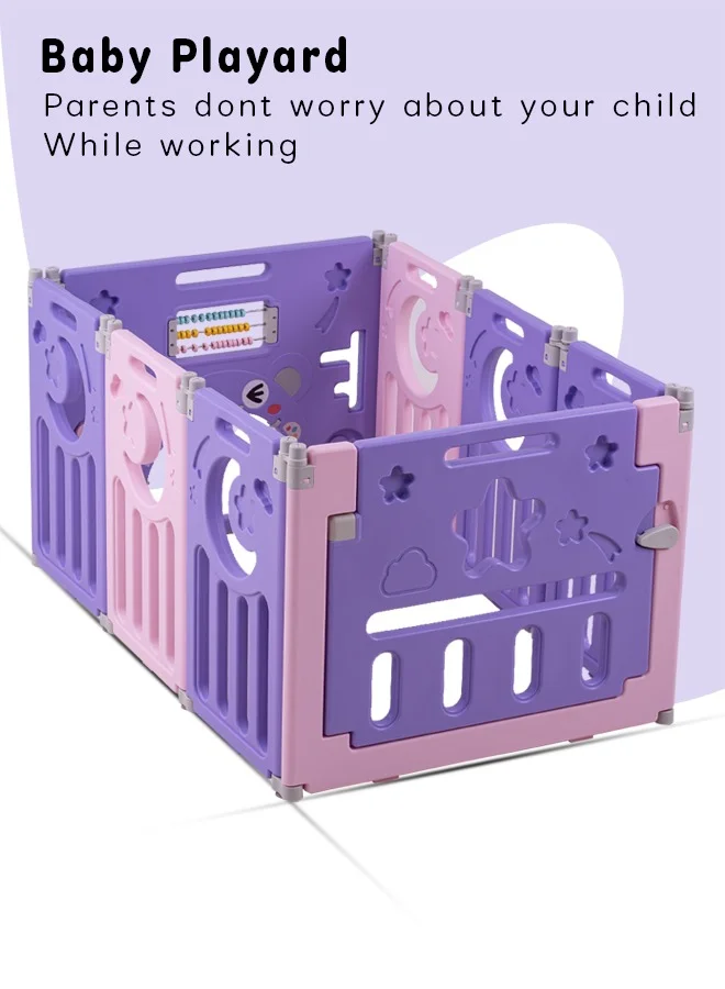 BAYBEE Foldable Baby Playpen with Safety Lock and Suction Cups (10 Panels + 2 Gates, Pink) o2uax