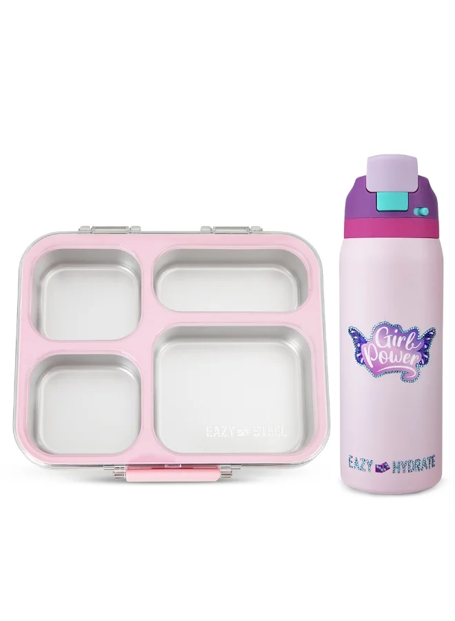 Eazy Kids Stainless Steel Bento Lunch Box and Water Bottle Set (Pink, 945mL and 948mL) 6nnnn