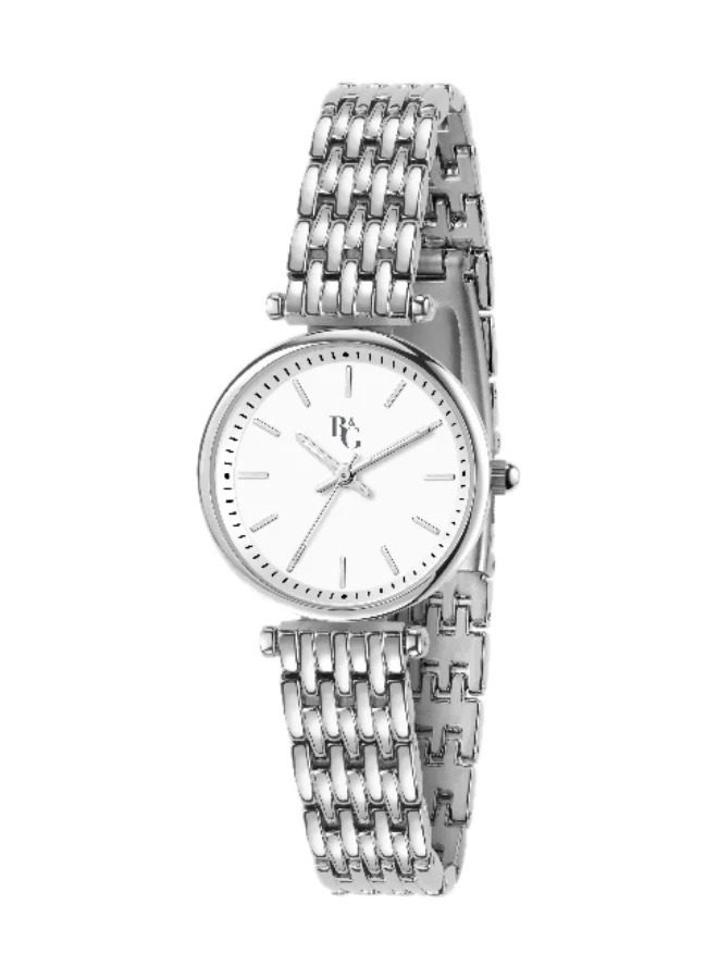 B&G Women's Analog Quartz Watch with Silver Alloy Band (White Dial, 28mm) tbue0