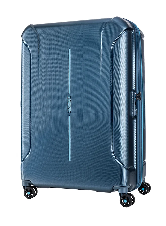 Premium Hard Shell Spinner Suitcase (Metallic Blue, 77 cm) Expandable Polycarbonate Travel Luggage with Security Zipper kvabi